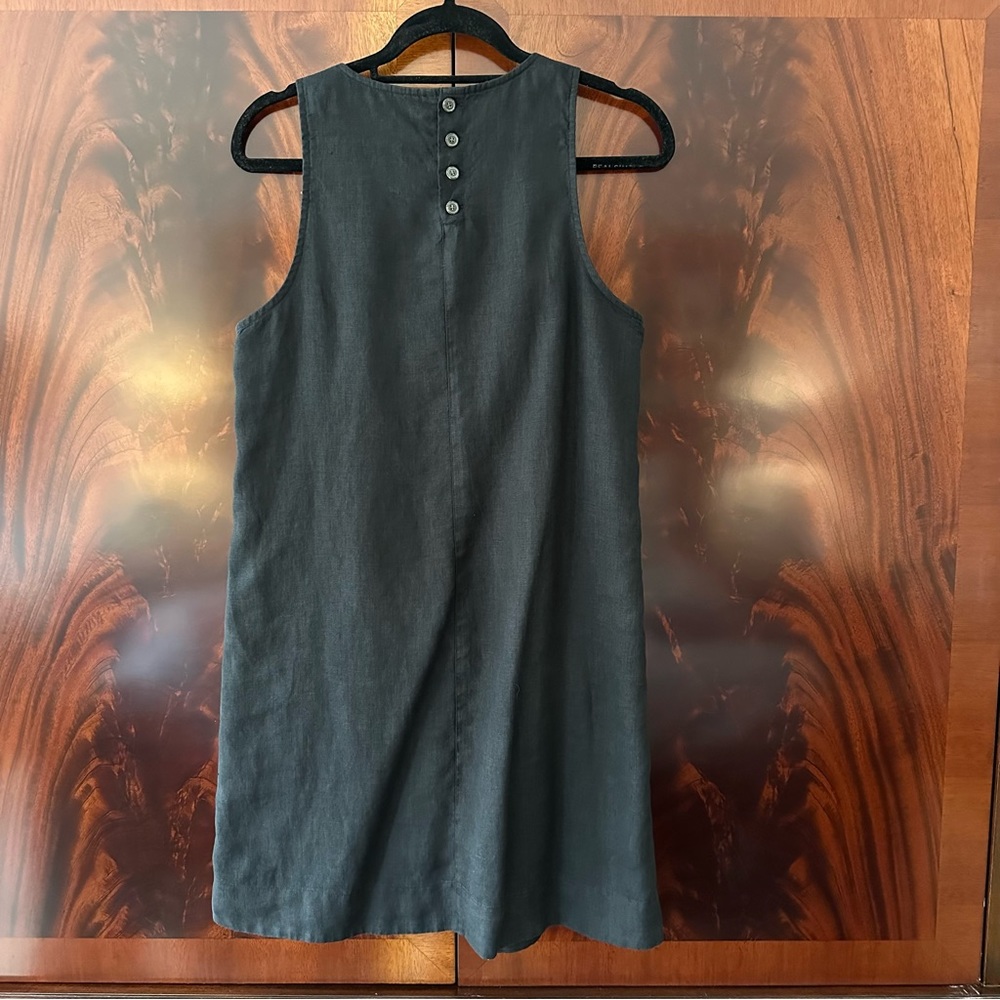 Like New J.Crew Linen Shift Dress Black Sleeveless Button Back Pockets Small - Picture 5 of 11